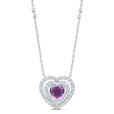 3/8CTW-DIA CN 6X6 MM HEART-PINK SAPP NAT GEM NECKLACE (18 INCH)